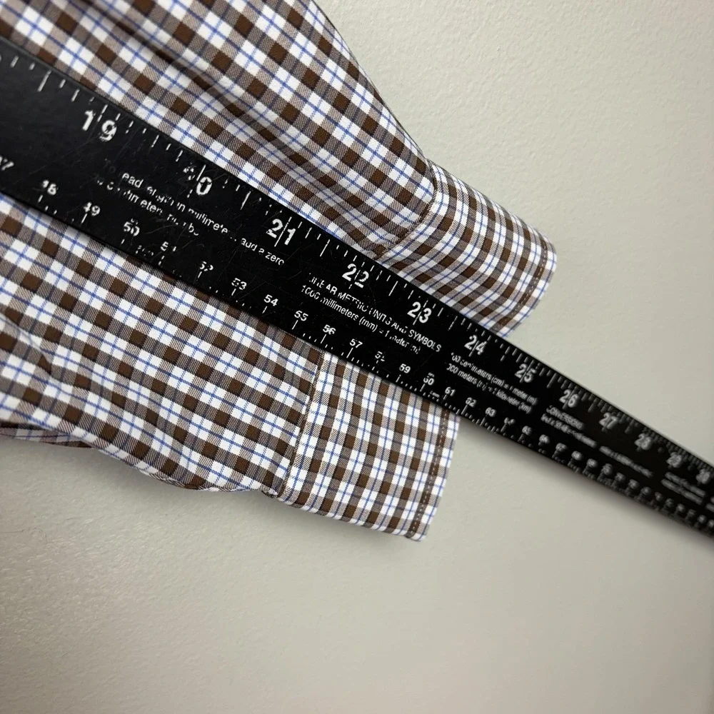 Ralph Lauren Shirt‎ Mens Large Brown Check Stretch Button Down Long Sleeve